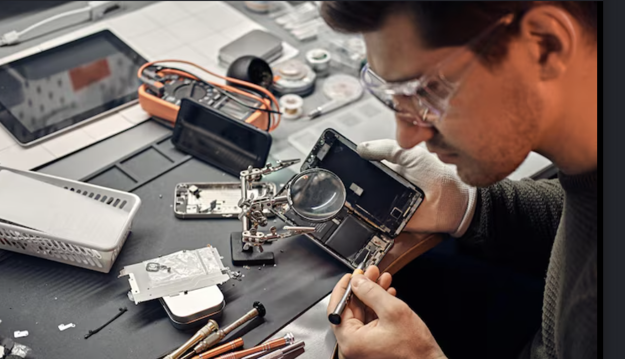 Professional technician repairing smartphone